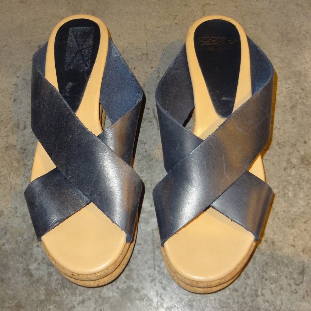 Andre Assous Blue Brook Sandals Leather & Cork 8
